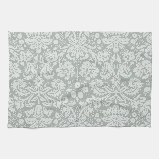 Linge De Cuisine Gris cendré ; Motif gris damassé (Horizontal)