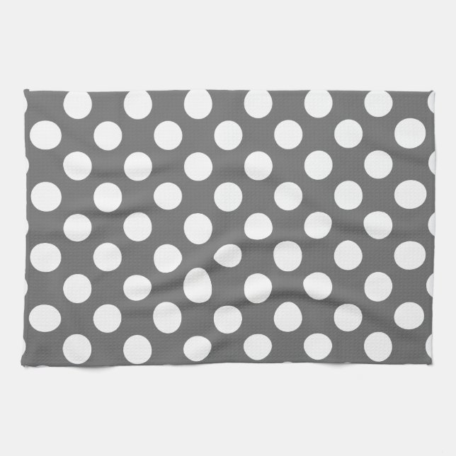 Linge De Cuisine Gris Charbon et pois blancs (Horizontal)
