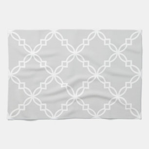 Linge De Cuisine Gris clair Blanc Grand Motif de Quatrefoil Faisant