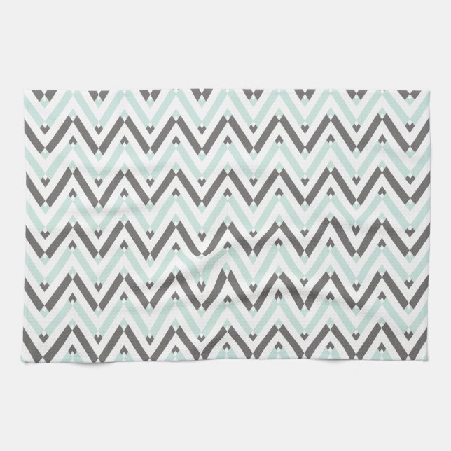 Linge De Cuisine Gris De Monnaie Contemporain Blanc Chevron Grillé (Horizontal)