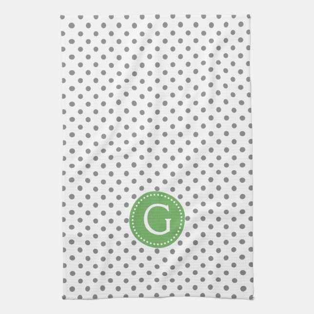 Linge De Cuisine Gris et blanc Pois Vert Accent (Vertical)