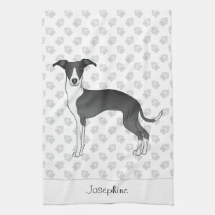 Linge De Cuisine Gris Italien Noir Et Blanc Avec Nom Personnalisé