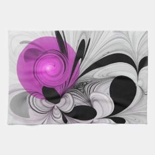 Linge De Cuisine Gris Noir Abstrait Avec Art Fractal Magenta