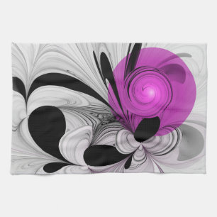 Linge De Cuisine Gris Noir Abstrait Avec Art Fractal Magenta