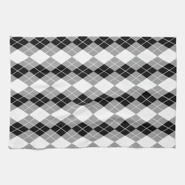 Linge De Cuisine Gris noir blanc Jacquard Diamant Design (Horizontal)