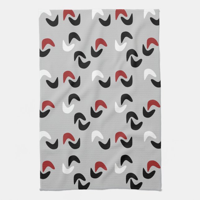 Linge De Cuisine Gris, noir, blanc, rouge Boomerang Mod Retro (Vertical)