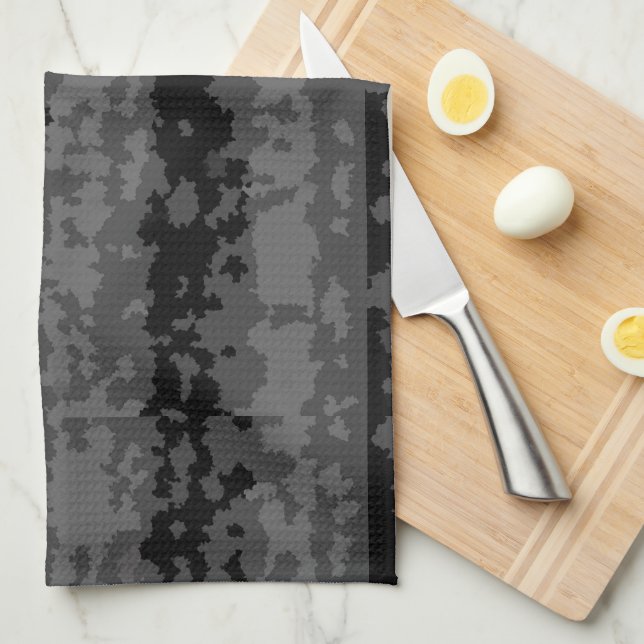 Linge De Cuisine Gris Noir Motif Abstrait Irrégulier Design  (Quart Plié)