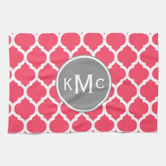 Linge De Cuisine Gris rose clair Monogramme treillis marocain (Horizontal)
