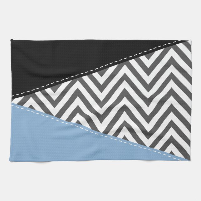 Linge De Cuisine Gris Zigzag, Gris Chevron, Motif Zigzag, Bleu (Horizontal)
