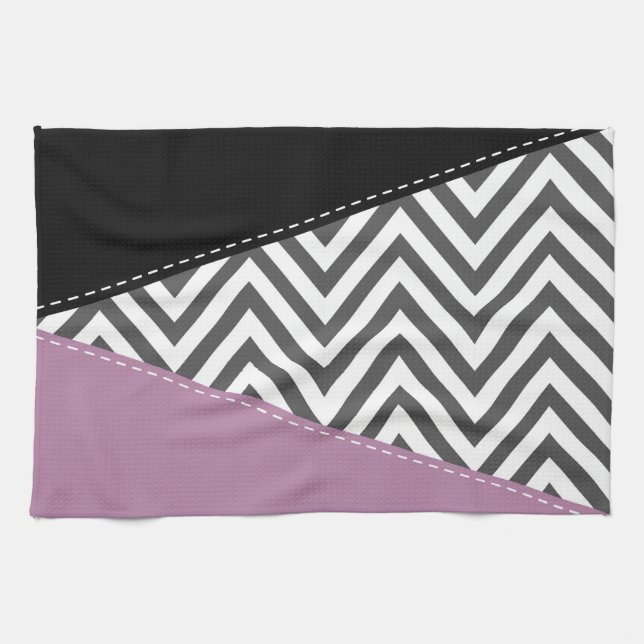 Linge De Cuisine Gris Zigzag, Gris Chevron, Motif Zigzag, Violet (Horizontal)