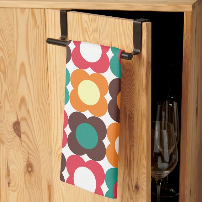 Linge De Cuisine Groovy 70s Retro Flower Pattern | Bold Boho Floral (Pliage en tiers)