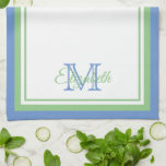 Linge De Cuisine Groseilles de Cornouailles Bleu et Monogramme vert<br><div class="desc">Personnalisez cette serviette de cuisine monogrammée à sauge douce,  bleu de cornflower et blanc avec votre choix de nom et d'initiale. Idéal pour le ménage ou les cadeaux d'hôtesse.</div>