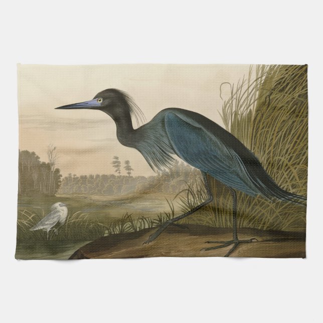 Linge De Cuisine Grue bleue Héron Impression Audubon Art côtier (Horizontal)