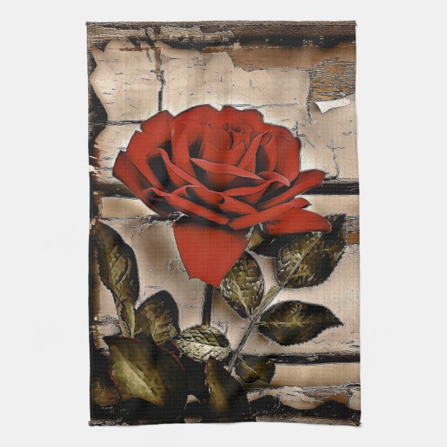 Linge De Cuisine Grunge Distressed Barne Bois Rustique Rose rouge (Vertical)