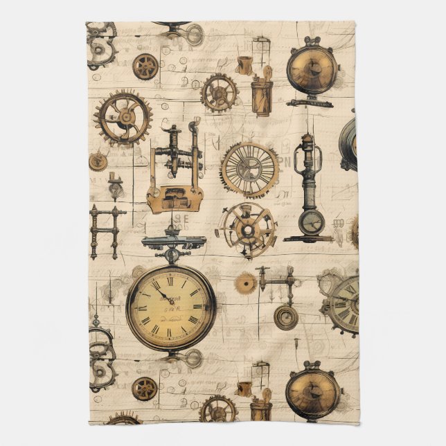Linge De Cuisine Grunge Rustic Steampunk Horloge (13) (Vertical)