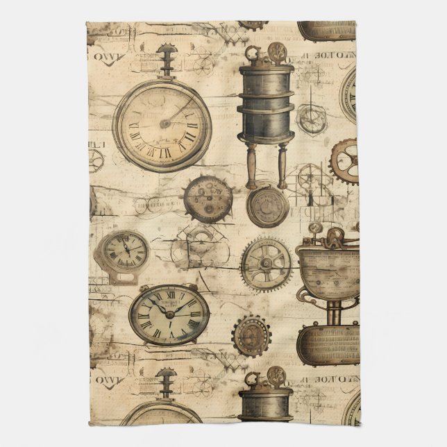 Linge De Cuisine Grunge Rustic Steampunk Horloge (14) (Vertical)