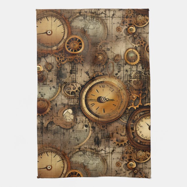 Linge De Cuisine Grunge Rustic Steampunk Horloge (3) (Vertical)