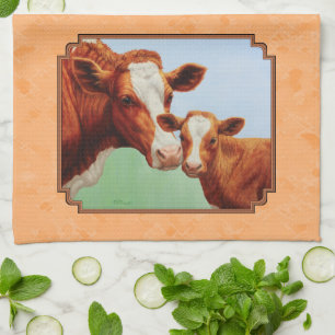 Linge De Cuisine Guernsey Calf et Mère Cow Peach