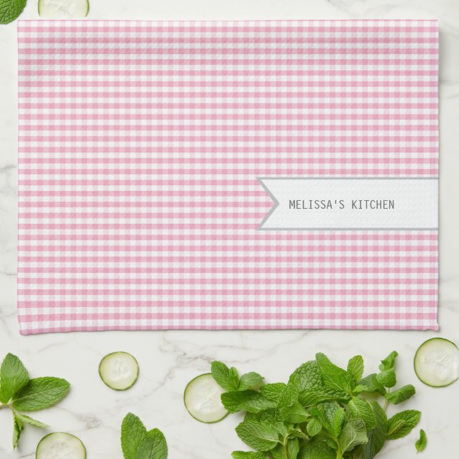 Linge De Cuisine Guingan rose personnalisé (Plié)