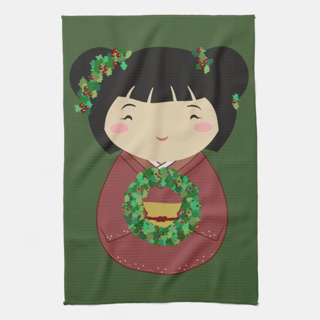 Linge De Cuisine Guirlande de Noël de Kokeshi (Vertical)