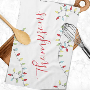 Linge De Cuisine Guirlande Lumineuse de Noël avec Nom de Famille