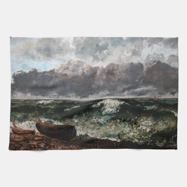 Linge De Cuisine Gustave Courbet - La Mer Stormy / La Vague (Horizontal)