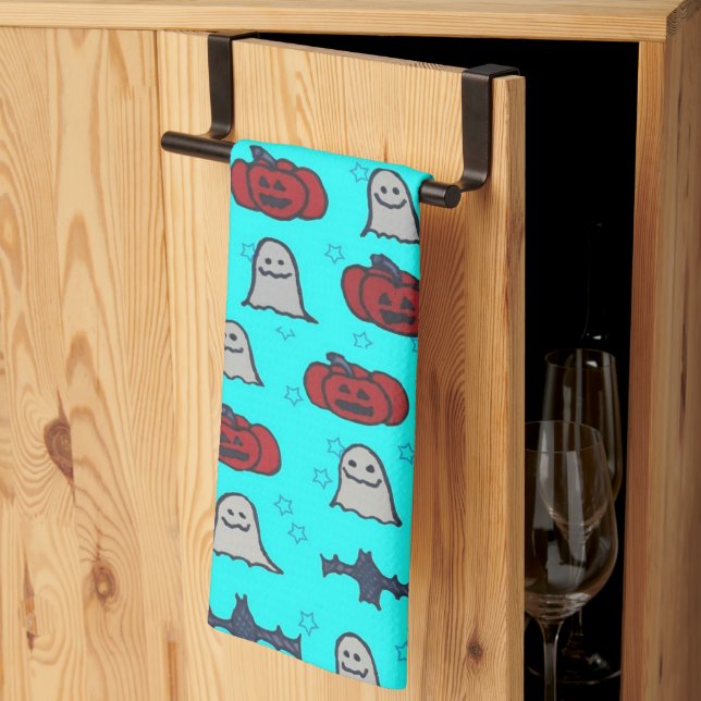 Linge De Cuisine Halloween amusant Imprimer en bleu (Pliage en tiers)