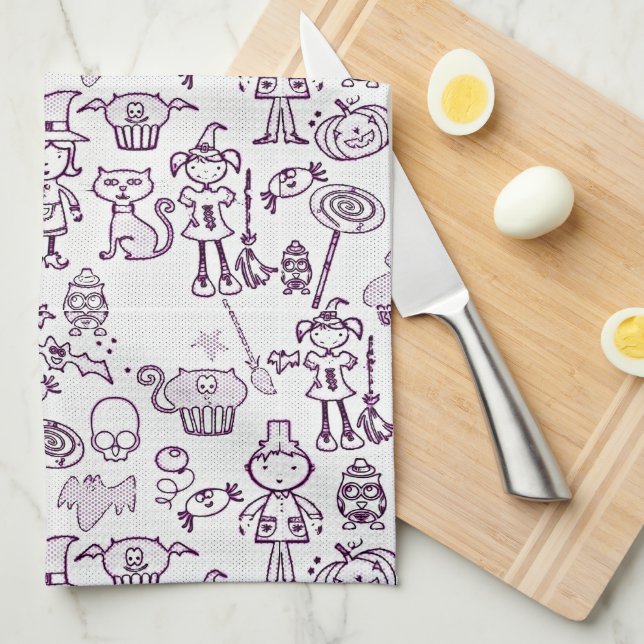 Linge De Cuisine Halloween amusant violet (Quart Plié)