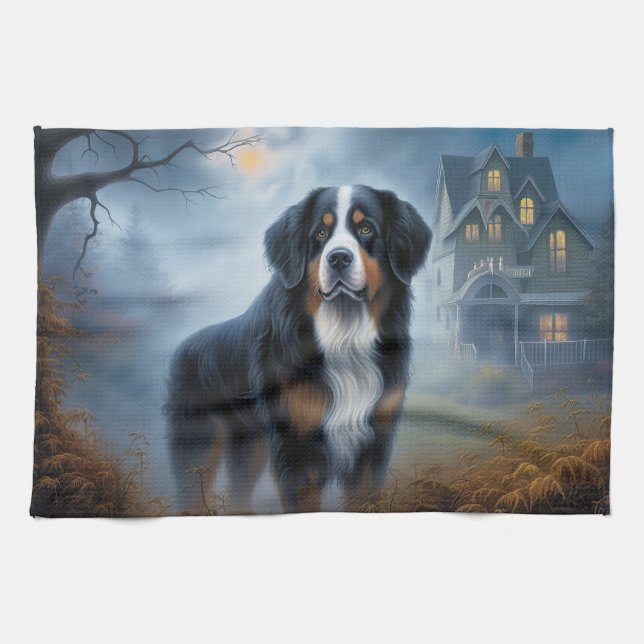 Linge De Cuisine Halloween Bernes de montagne effrayant (Horizontal)