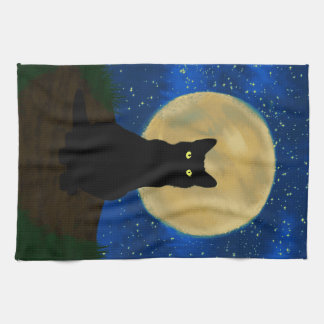 Linge De Cuisine Halloween Black Cat Moonlit Silhouette 