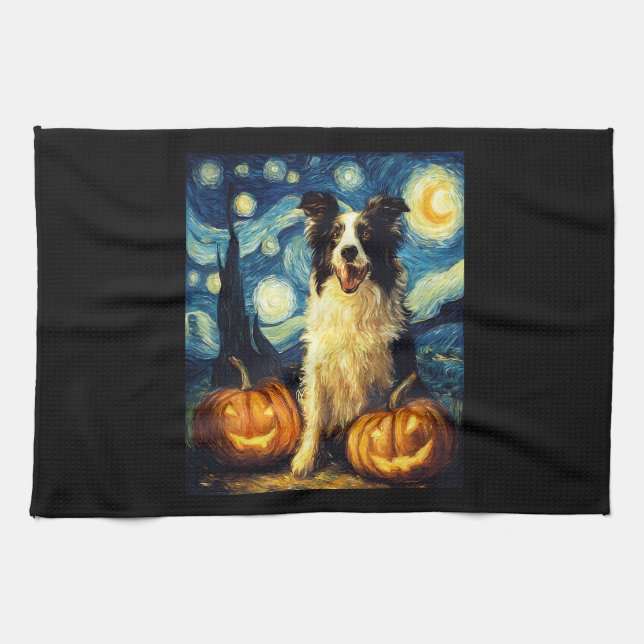 Linge De Cuisine Halloween Border Collie Fall Pumpkin (Horizontal)