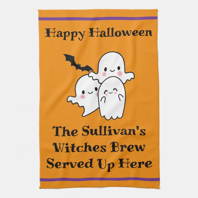 Linge De Cuisine Halloween Brew Fun Ghost Bat Witch Orange (Vertical)