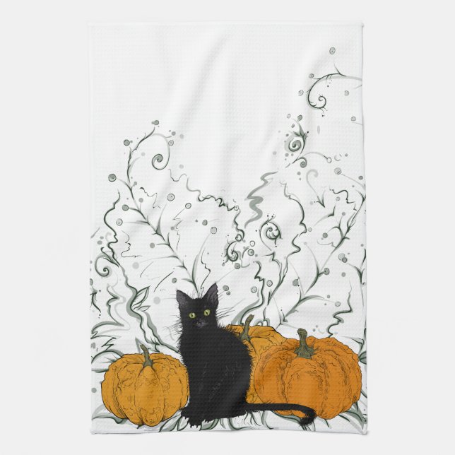 Linge De Cuisine Halloween Chat Noir Fantaisiste (Vertical)