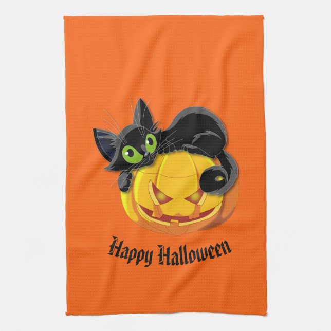 Linge De Cuisine Halloween Cuisine serviette-chat noir (Vertical)