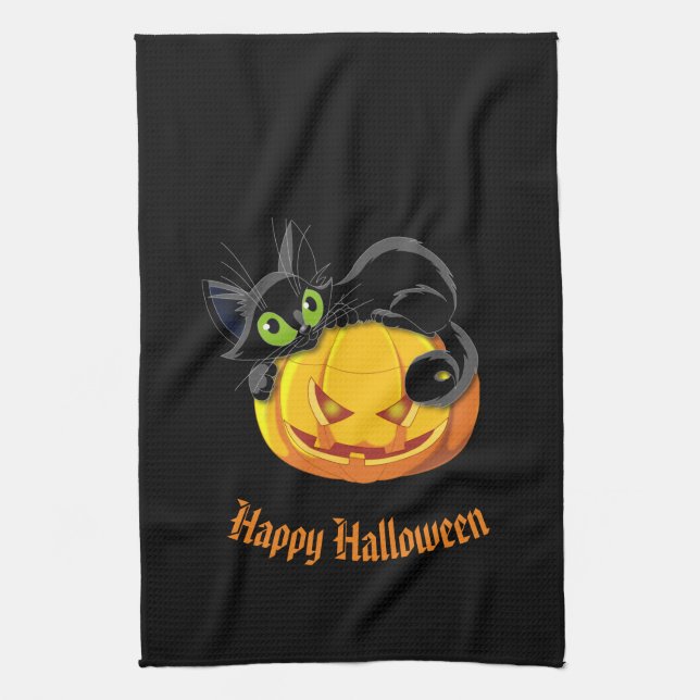 Linge De Cuisine Halloween Cuisine serviette-chat noir (Vertical)