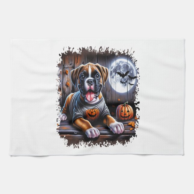 Linge De Cuisine Halloween de chien de boxe (Horizontal)