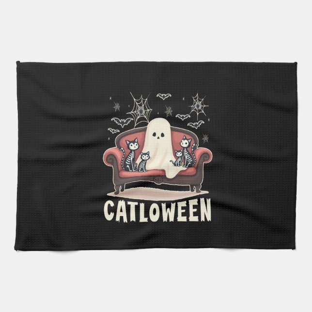 Linge De Cuisine Halloween fantôme de Catloween (Horizontal)