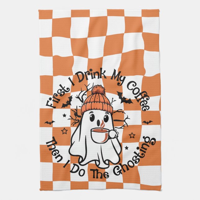Linge De Cuisine Halloween Fantôme Mignon Café Automne (Vertical)