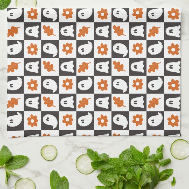 Linge De Cuisine Halloween Ghosts rétro | Cute Pastel Ghost Kids (Plié)