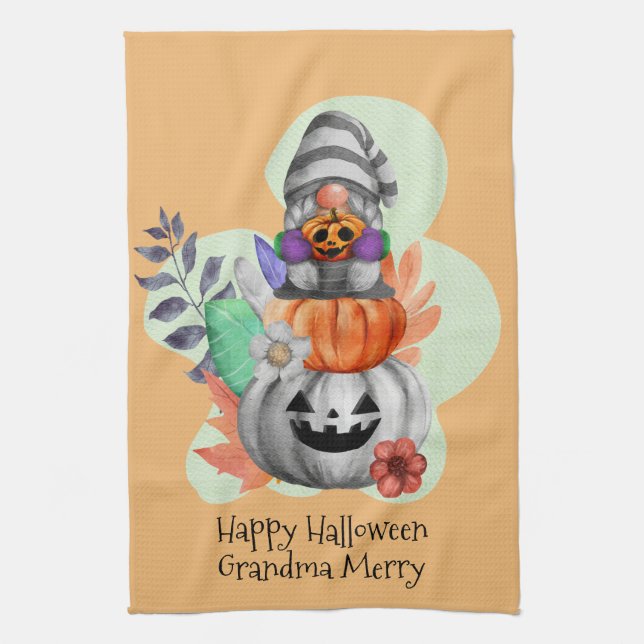 Linge De Cuisine Halloween Gnome Automne quitte Citrouille (Vertical)