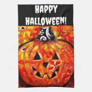 Linge De Cuisine Halloween Jack-o'-lantern Orange Personnalisé