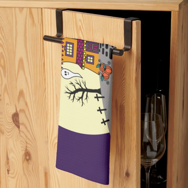 Linge De Cuisine Halloween Maison hantée Noir chauve Pleine lune Fa (Pliage en tiers)