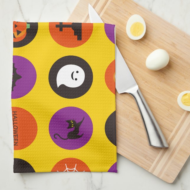 Linge De Cuisine Halloween mignon Éffrayant Whimsical drôle Jaune (Quart Plié)