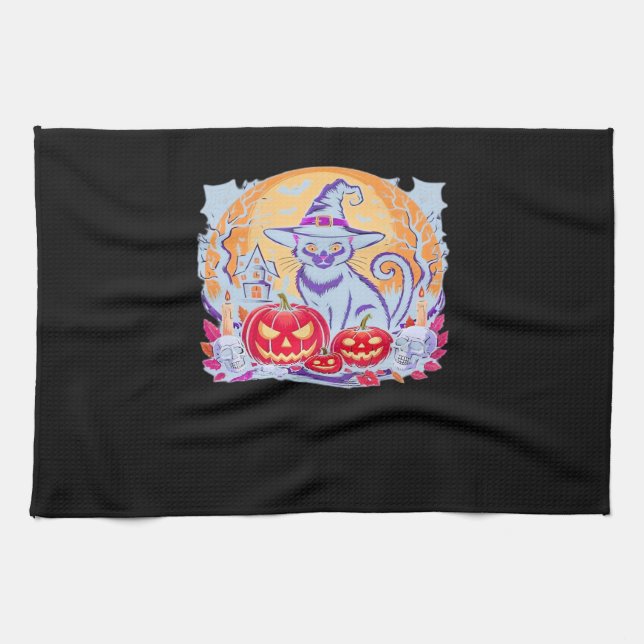 Linge De Cuisine Halloween mignon Fantôme Citrouille Chat classique (Horizontal)