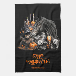 Linge De Cuisine Halloween noir Cheval noir Chat éffrayant