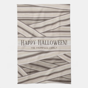 Linge De Cuisine Halloween Nom de famille personnalisé Mummy Stripe
