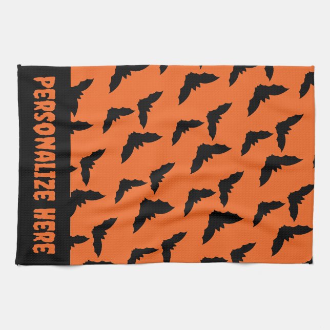 Linge De Cuisine Halloween orange et noir customisé (Horizontal)
