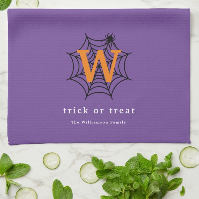 Linge De Cuisine Halloween Spider Web Trump ou Treat Monogram (Plié)