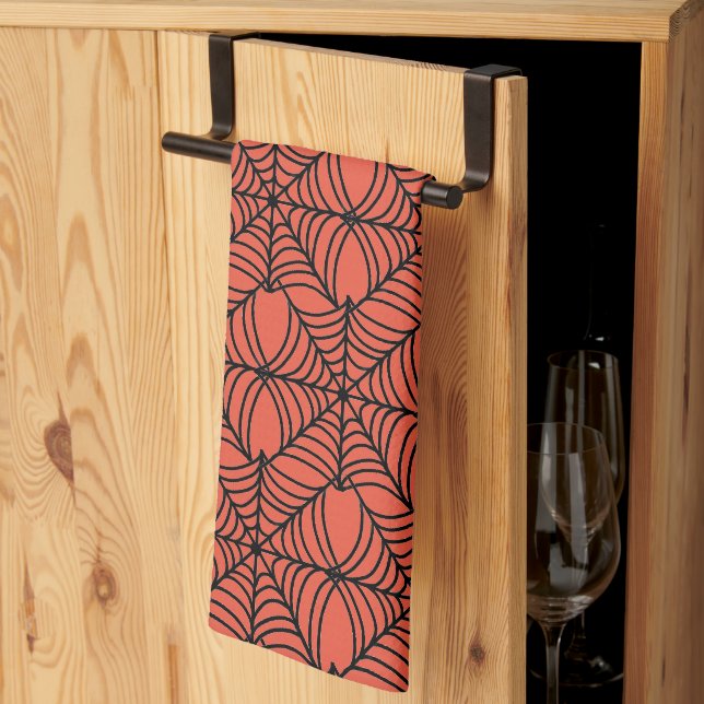 Linge De Cuisine Halloween Spider Webs sur Orange (Pliage en tiers)
