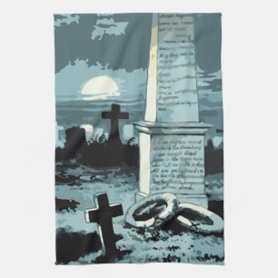 Linge De Cuisine Halloween vintage, cimetière effrayant avec des to
